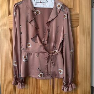 Astr Satin Floral Blouse in pink.